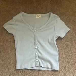 Light Blue Button-Up Ribbed Top